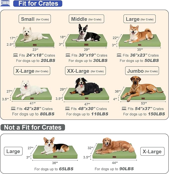 Outdoor Dog Bed for Medium Dogs, Waterproof Dog Crate Mat Orthopedic Egg Crate Foam Pet Bed with Washable Removable Oxford Cover, Light Green