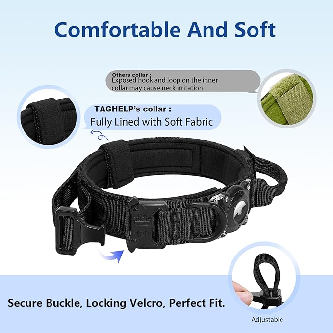 Upgraded AirTag Dog Collar, IP68 Waterproof Air Tag Dog Collar Holder, Ultra-Durable, Comfortable Padded, Heavy Duty Dog Collars for Medium Large Dogs with Smart ID tag(Khaki,XL)