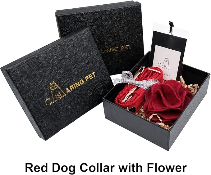 ARING PET Velvet Dog Collars, Christmas Red Soft Pet Collar with Detachable Felt Flower Metal Buckle for Puppy Small Medium Large Boy Girl Dogs-XL
