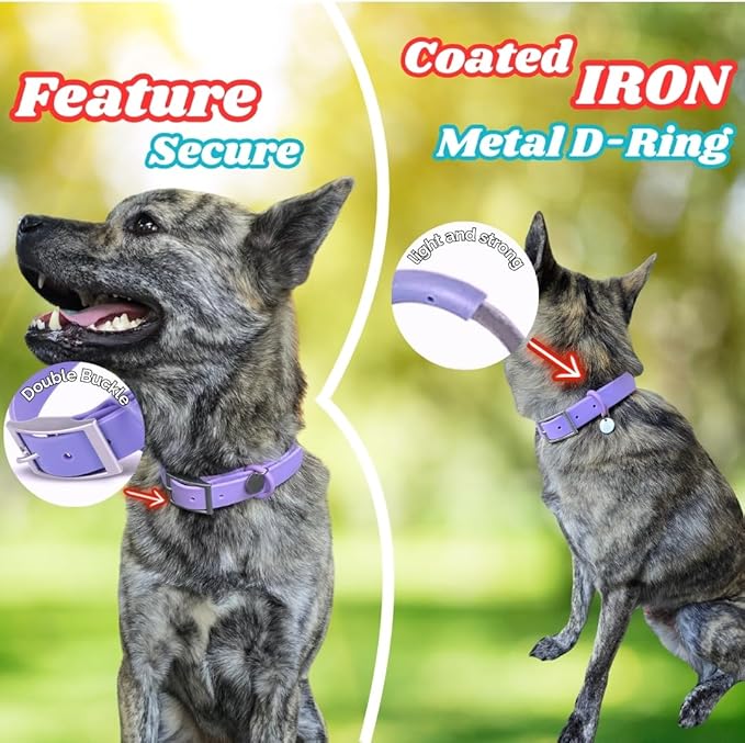 Waterproof Dog Collar, Soft Comfortable Pet Collars, Adjustable Odor Proof Heavy Duty Dog Collars Easy to Clean for Large, Medium Small Dogs by Bee N Buu (Purple, Small (length8-12, Width 3/4"))