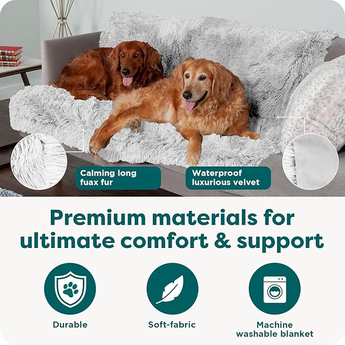 Furhaven Waterproof Throw Blanket for Dogs & Indoor Cats, Washable - Shaggy Plush Calming Long Faux Fur & Velvet Dog Blanket - Taupe, Large