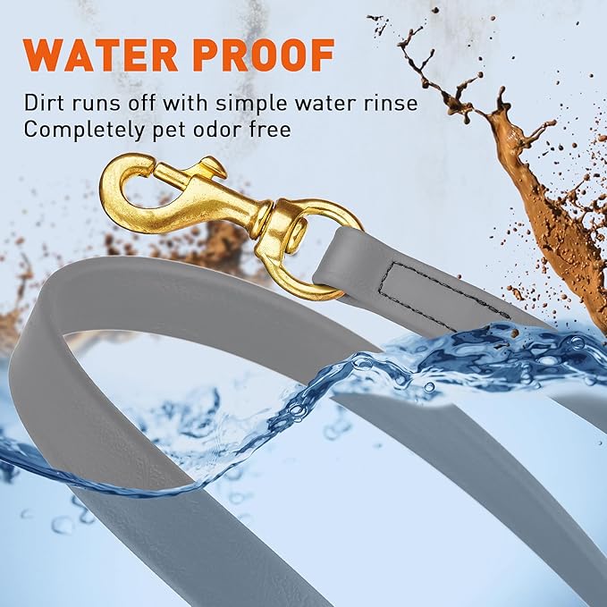 Viper Biothane K9 Working Dog Leash Waterproof Lead for Tracking Training Schutzhund Odor-Proof Long Line with Solid Brass Snap for Puppy Medium and Large Dogs, 15ft Battleship Gray