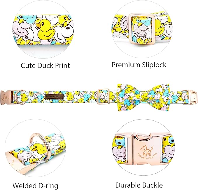 Elegant little tail Dog Collar- Cute Duck Dog Collar with Bow for Small Puppy, Female or Male Adjustable Cotton Summer Pet Bow Holiday Puppy Collar for Small Medium Large Dogs