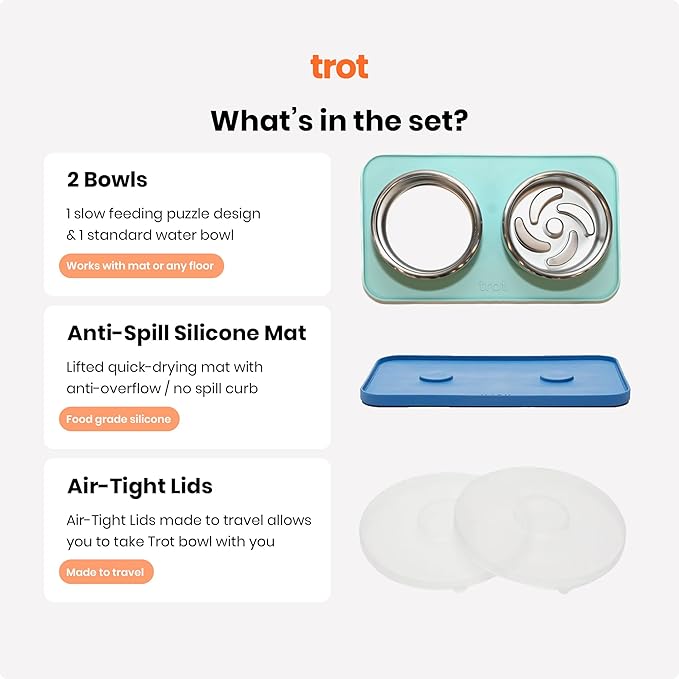 Trot Pets Premium Dog Bowls | Stainless Steel Bowl Set for Small, Medium, or Large Dogs | Non-Slip Food and & Water Slow Feeder | Durable, BPA-Free, Anti-Skid, Dishwasher Safe (Bone, Small)
