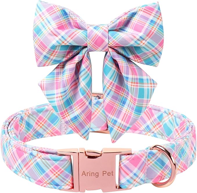 ARING PET Easter Dog Collar with Bow, Cute Pink Sailor Bowtie Pet Collars with Metal Buckle for Puppy Small Medium Large Boy Girl Dogs-L
