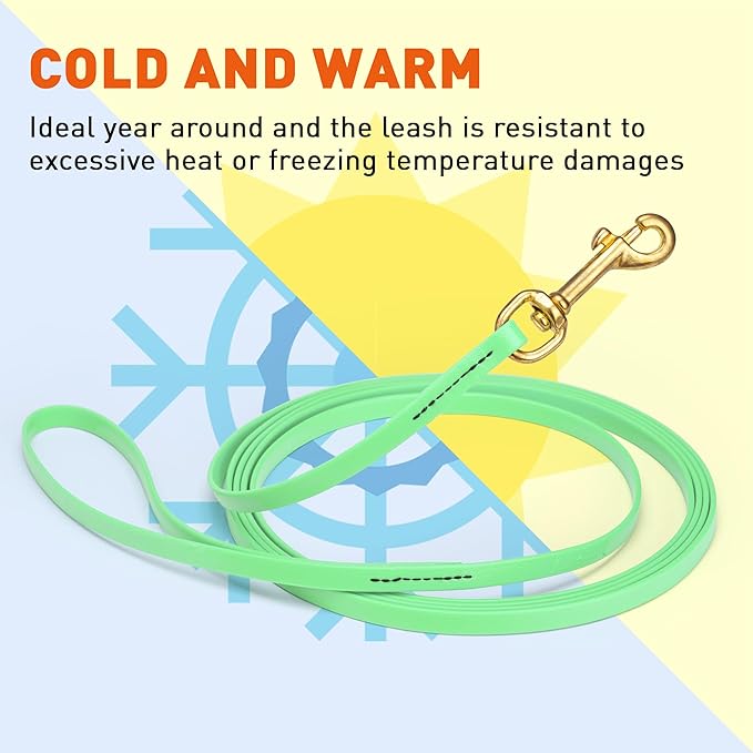 Viper Biothane K9 Working Dog Leash Waterproof Lead for Tracking Training Schutzhund Odor-Proof Long Line with Solid Brass Snap for Puppy Medium and Large Dogs, 33ft Sea Foam Green