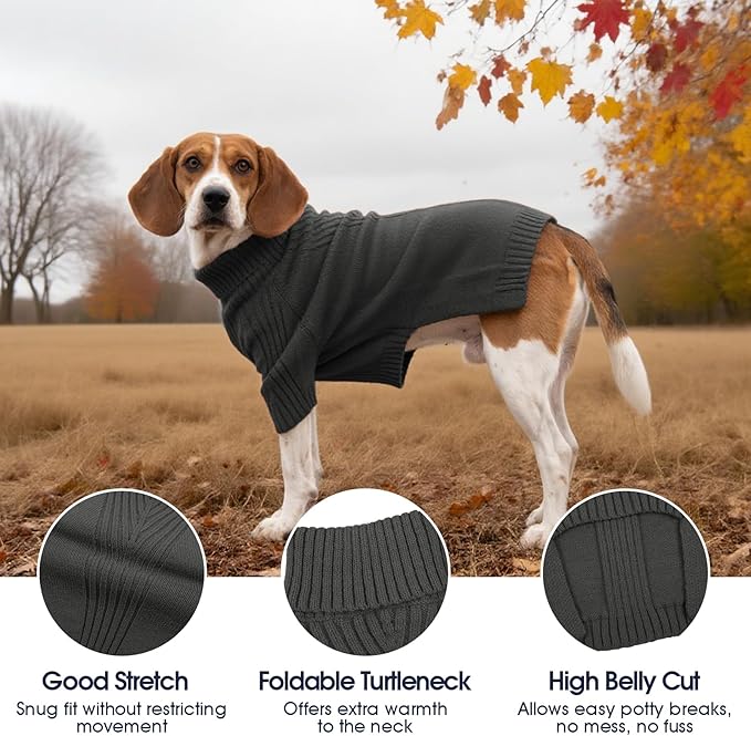 IECOii XXXL Dog Sweater,Warm Dog Sweaters for Extra Large Dogs Girl Boy,Stretchy & Cozy,Turtleneck Knitted Pullover for Pet Wear On Holiday,Easy On Doggy Sweatshirt for Labrador (Grey,XXXL)