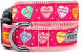 THE WORTHY DOG Adjustable Holiday Dog Collar for Medium Dogs, Durable Nylon Webbing, Quick Release Buckle, Puppy Love Conversation Hearts Valentine's Day Pattern, Pink, Medium