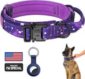 DAGANXI Tactical Dog Collar, Adjustable Military Training Nylon Dog Collar with Control Handle and Heavy Metal Buckle for Medium and Large Dogs, with Patches and Airtags Case (XXL, Purple Sky)