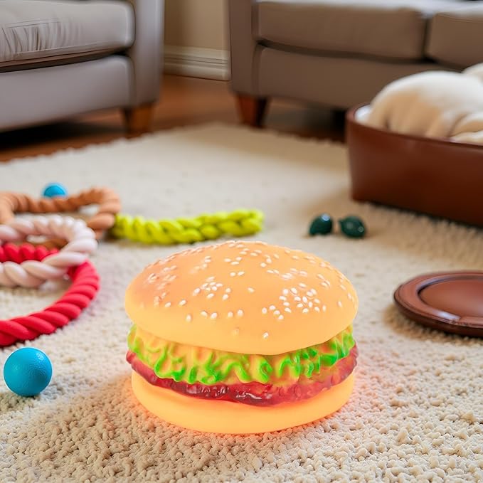 NTRR Bite-Resistant Dog Toys Squeaky Chewing Toys Tooth Cleaning Supplies, Golden Retriever Teddy Pets, etc., Dog Training, Sofa Damage Prevention, Hamburger Pet Toys