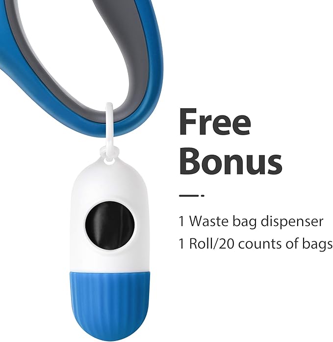 Fida Retractable Dog Leash with Dispenser and Poop Bags, 10 ft Pet Walking Leash for X-Small Dog or Cat up to 18 lbs, Anti-Slip Handle, Tangle Free, Reflective Nylon Tape (XS, Blue)