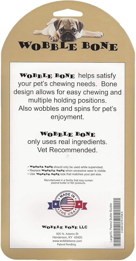 Peanut Butter Buckle - Delicious & Fun Dog Peanut Butter Toy - Tough Long Lasting Dog Bones Made in USA- Designed for Larger Canines, 3.75In X 6.75In