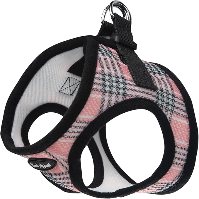 Bark Appeal Pink Plaid Step-in Dog Harness for Small to Medium Sized Pets – Updated Sizing, Re-Measuring is Essential – Soft Vest Harness – Anti-Choke with Adjustable Strap & Heavy Duty Clip – M
