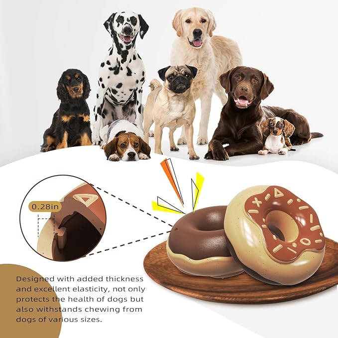 Squeaky Donut Dog Toy for Aggressive Chewers，Doughnut Shaped Dog Chewing Toy with a Creamy Aroma，for Aggressive Chewers Medium Large Breed，Indoor and Outdoor Toys for Dogs (Kaffee)
