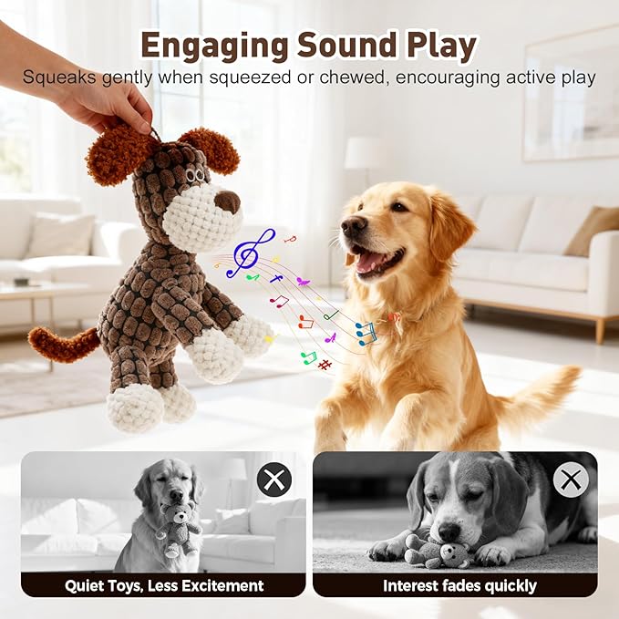 2026 New Interactive Dog Toy, Durable Dog Stuffed Toys for Aggressive Chewers, Interactive Squeaky Chew Teething Toys for Small Medium Large Dogs Puppy (Brown)