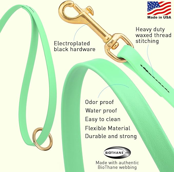 Viper Biothane K9 Working Dog Leash Waterproof Lead for Tracking Training Schutzhund Odor-Proof Long Line with Solid Brass Snap for Puppy Medium and Large Dogs 4ft, Sea Foam Green