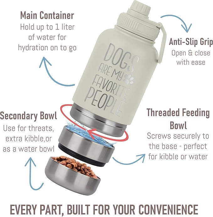 TEEAMORE Dogs Are My Favorite People Water Tumbler with Bowls Personalized Stainless Steel Travel Bottle White