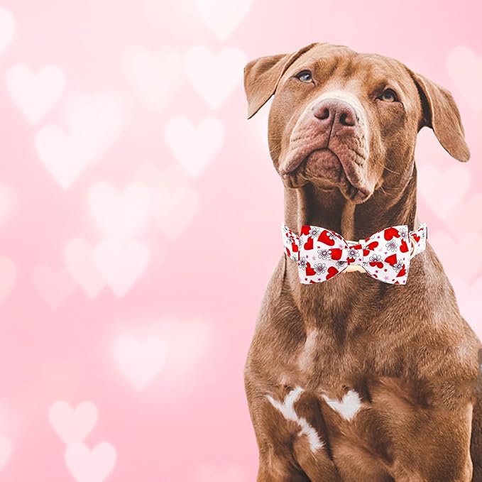 Elegant little tail Valentine's Dog Collar, Cute Pink Heart Pet Collars Soft Dog Puppy Collar Female or Male Adjustable Cotton Pet Collars with Bow for Small Medium Large Dogs