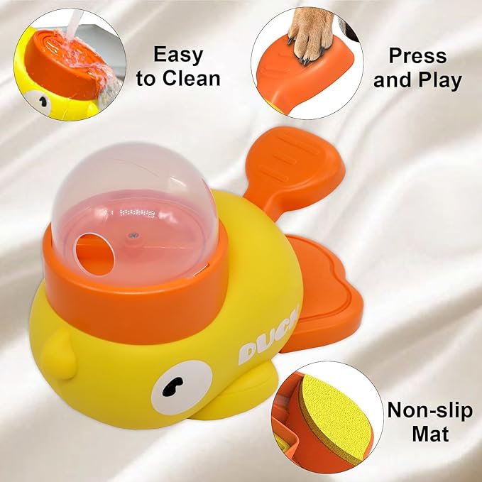 2-in-1 Dog Interactive Treat Dispenser Toy - Durable Food Puzzle Slow Feeder, Duck Shape Enrichment Toys with Button, Mentally Stimulating Toys for Dogs/Cats/Pets