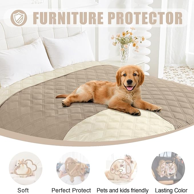 Smiry Waterproof Dog Bed Cover Pet Blanket, Soft Washable Dog Blanket for Furniture Bed Couch Sofa Reversible, Checkered (30"x70", Taupe/Beige)