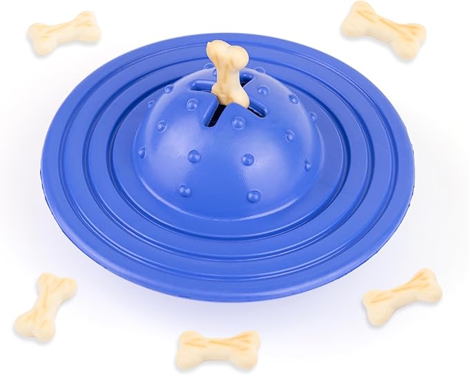Eco Rubber Chuck & Treat Sky Saucer - Blue - Long Lasting Dog Chew Toys for Aggressive Chewers Strong Dog Toy for Dogs Durable Puppy Toys