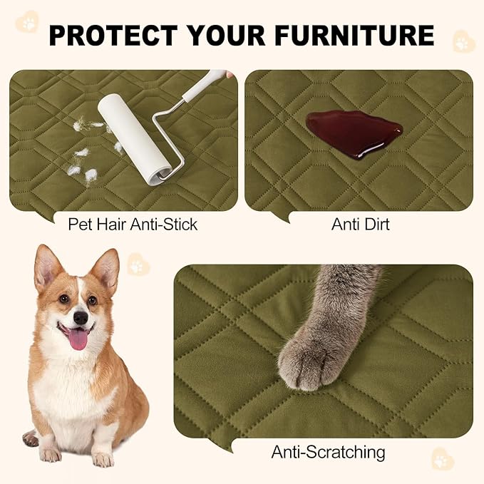 Smiry Reversible Waterproof Couch Covers for Sofa, Washable Dogs Pet Couch Covers for 3 Cushion Sofa Pet Friendly, Water Resistant Furniture Protector Slipcover, Geometric (52"x82", Green/Navy)