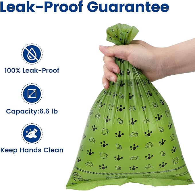 Dog Poop Bags Rolls, Extra Thick & Leak-Proof Doggie Bags, Lavender Scented Pet Waste Bags Made from 70% Certified Recycled Plastic, Easy Tear & Open Poop Bags for Dog Walking, 8 Rolls (120 Count)