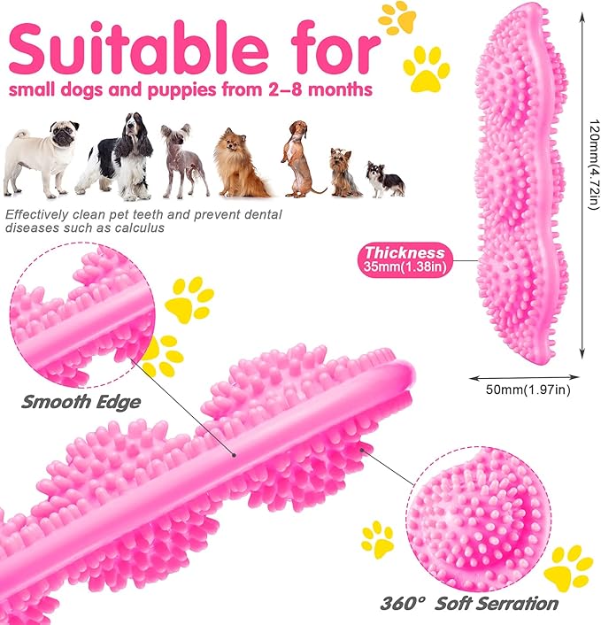 6 Pcs Puppy Teething Chew Toys Rubber Bones Shaped Dog Teething Rings Pet Cute Pink Small Dog Toys for 2-8 Months Small Dogs Cleaning Relieving Itching(Green, Deep Pink, Blue, Rose Red, Yellow Green)