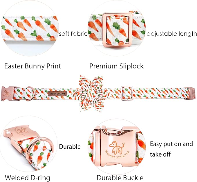 Elegant little tail Easter Dog Collar,Carrot Dog Collars Holiday Pet Collar with Flower Pet Gift Adjustable Puppy Collars for Large Dogs
