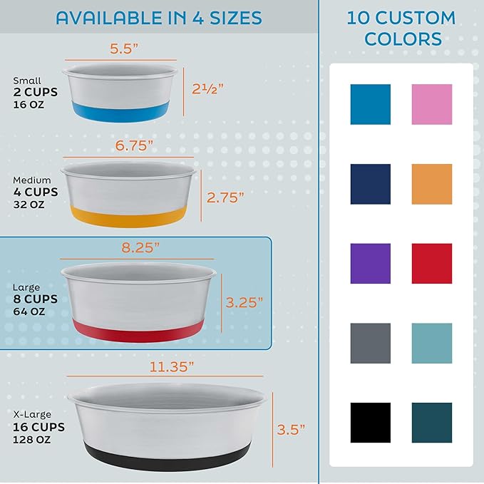 Master Pet Supply Stainless Steel Dog Bowls Set of 2 with Extra Thick Silicone Base - 8 Cup (64 oz) Mango Tango, Non-Slip, Dishwasher Safe Metal Bowls, Pet Dog Food Bowl for Dogs, Cats, Anti Rust