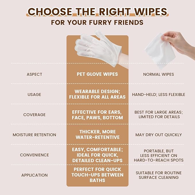 50 Pcs Cleaning Deodorizing Pet Glove Wipes for Dogs & Cats, Hypoallergenic Dog Bath Wipes with Natural Deodorizer Persimmon Tannin, Pet Bathing Wipes for Horse Coat Care Coconut Scent