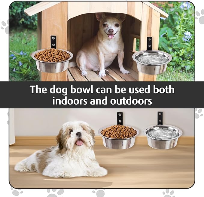 Hamiledyi 6 Pack Wall Mounted Elevated Dog Bowls - Adjustable Height Stainless Steel Raised Food & Water Bowls with Collapsible Stand for Medium & Large Dogs & Cats (M)