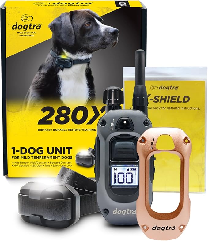 Dogtra 280X E-Collar with Remote - [X-Shield Front Plate - Champagne Gold] 10 lbs+, 1/2 Mile Range, LED Light, 100 Levels for Stubborn Dogs