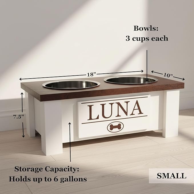 GTW Personalized Elevated Dog Bowl Stand for Large, Medium, Small, X-Small Dogs - Stainless Steel Food and Water Bowls - Raised Dog Dish with Internal Storage (Small, Magenta)
