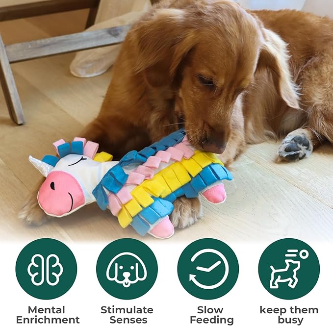 Snuffle Dogs Toys Plush Stuffed Puppy Toy No Squeaky Treat Hide for Medium, Small Dogs and Puppies Slow Feeder, Machine Washable, Pet Supplie Toys for Dogs to Keep Them Busy, Sunshine Rainbow Horse