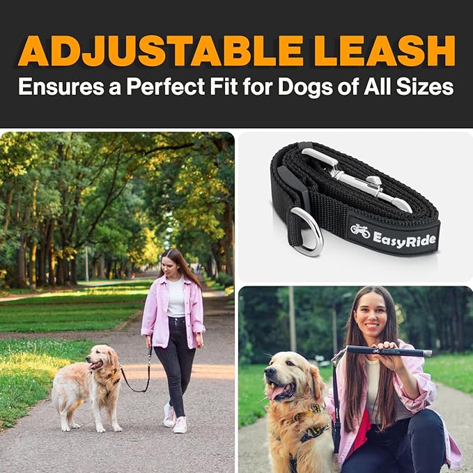 V2.0-180° Rotating Dog Bike Leash - with Shock Absorbers and Quick Attach Mechanism | Carbon Fiber | Detachable, Adjustable for The Smoothest Ride- Patent Pending (Black)
