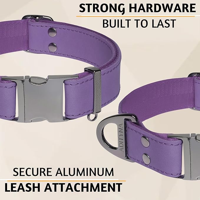 ADITYNA Leather Dog Collar with Metal Buckle - Heavy-Duty, Adjustable for Large & Extra Large Dogs - Walking & Training (Purple, Fits 19-30" Necks)