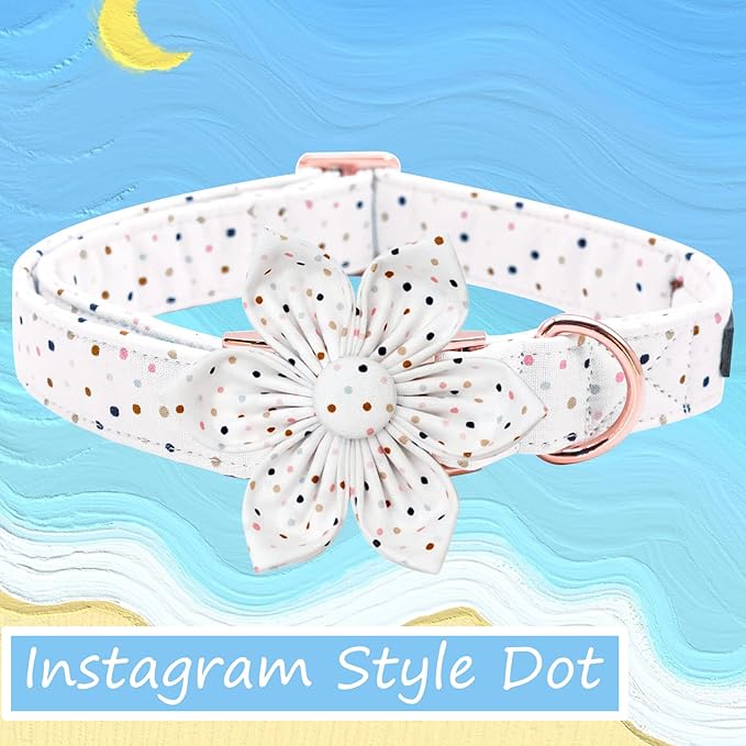 Elegant little tail Dog Collar, Dog Collar with Flower, Boy Girl Dot Cute Pet Collar Flower Dog Collars Adjustable Dog Collar for Medium Dogs