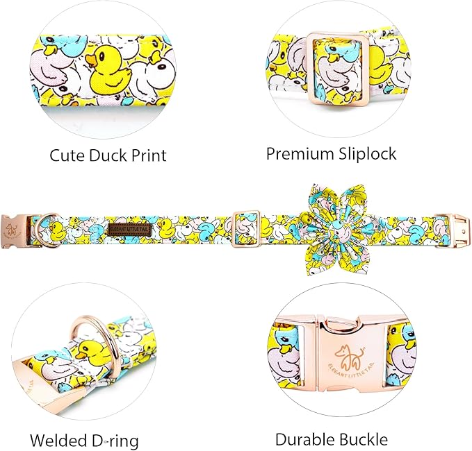 Elegant little tail Dog Collar- Cute Duck Dog Collar with Flower for Small Dogs, Female Adjustable Cotton Summer Pet Flower Puppy Collars for Small Medium Large Dogs