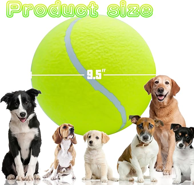 Large Dog Tennis Ball - Giant 9.5" Interactive Puzzle Toy With Pump and Needle for Small, Medium, Large Dogs (Yellow)