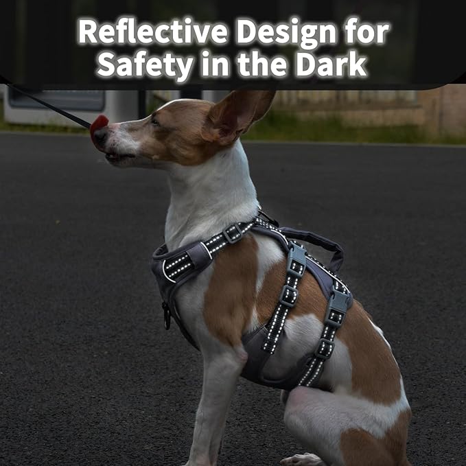 Huntboo Reflective Dog Harness with Handle, Escape Proof, No Slip, Breathable, Lightweight, Adjustable Lift Harness for Small, Medium, and Large Dogs Walking, Training, and Running Gear(Black,S)