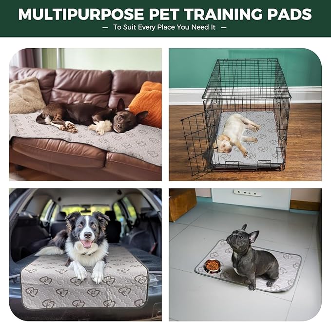 FXW Washable Pee Pads for Dogs, Puppy Pads with Super Absorbent, Specifically Designed for 24inch Cages, 17" x 23" Rectangle, Khaki, 4 Packs