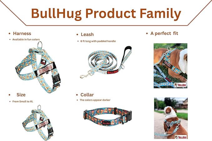 BULLHUG Adjustable Dog Harness– No Pull, No Choke – for English Bulldogs, French Bulldogs, Pugs & Broad-Chested Breeds – Easy, Safe Walks (Caution, Medium)