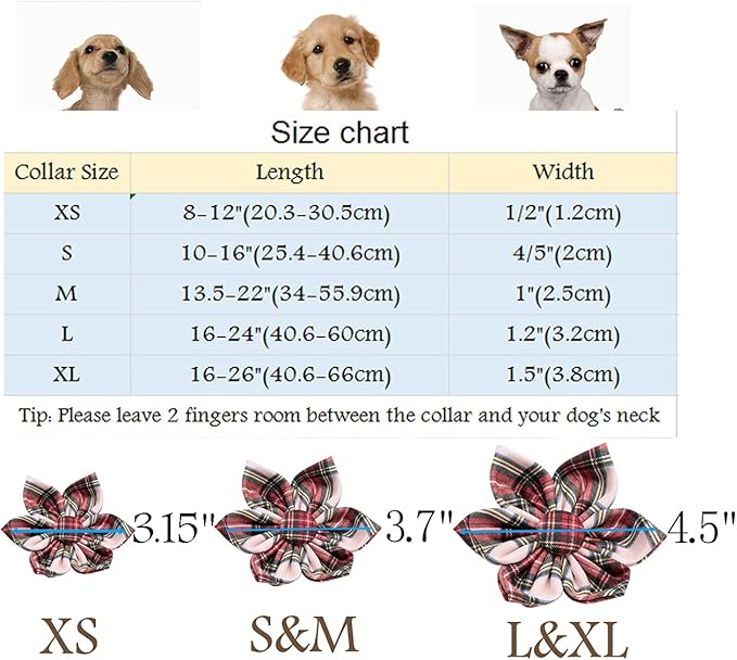 ARING PET Christmas Dog Collar, Cute Xmas Red Green Plaid Detachable Flower Pet Collar with Metal Buckle for Puppy Small Medium Large Boy Girl Dog-XL