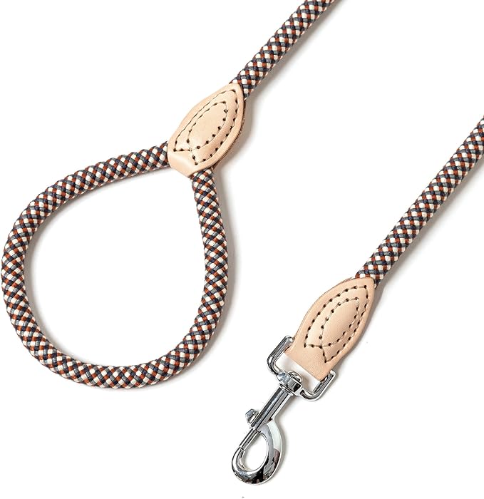 Mile High Life Rope Leash with Genuine Leather Connection, 6 FT/5 FT/4 FT, Heavy Duty Leash for Small Medium & Large Dogs(Brown,72 Inch)