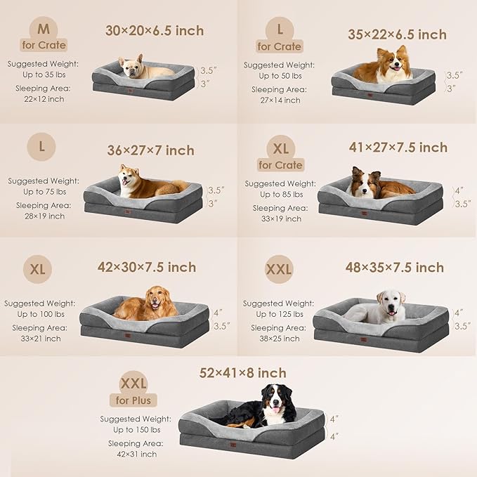 EHEYCIGA Orthopedic Dog Bed for Large Sized Dog, 36x27x7 Inch Large Memory Foam Dog Couch Bed with Sides, Waterproof Liner & Washable Removable Cover, Bolster Pet Sofa, Grey