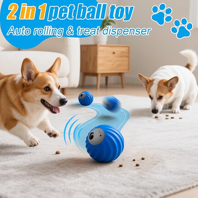 AIERSA Interactive Dog Toys, Automatic Dog Treat Ball Dispenser Toy to Keep Them Busy, Anti-Boredom Electric Moving Puzzle Dog Toys, Self-Rolling Treat Ball Toy for Small and Medium Dogs(Tomato)