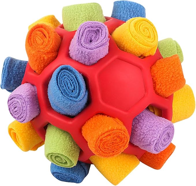 Unbreakable Snuffle Ball Toys for Dog Ball Interactive Toy Foraging Snuffle Mat Puppy Treat Dispenser Slow Feeder Dog Puzzle Toys for Small Medium Large Pets (red)