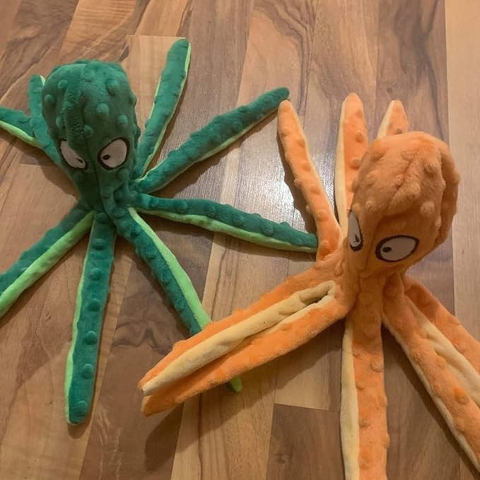 Dog Squeaky Toys Octopus, No Stuffing Crinkle Plush Dog Toys for Puppy Teething, Durable Interactive Dog Chew Toys for Small to Medium Dogs Training and Reduce Boredom (2 Pack)