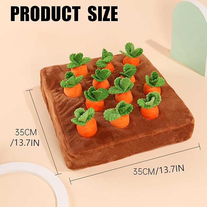 Carrot Dog Toy, Snuffle Mat for Dogs Toy Carrot, Interactive Dog Plush Puzzle Toys,Carrot Garden Dog,Dog Carrot Toys Pet Stress Relief with 12 Sounding Carrots (2)